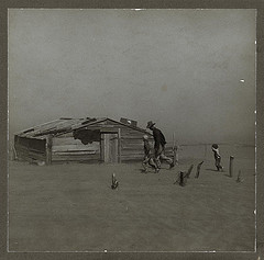Rothstein, Arthur :Farmer and sons walking in the face of a dust storm. Cimarron County, Oklahoma 